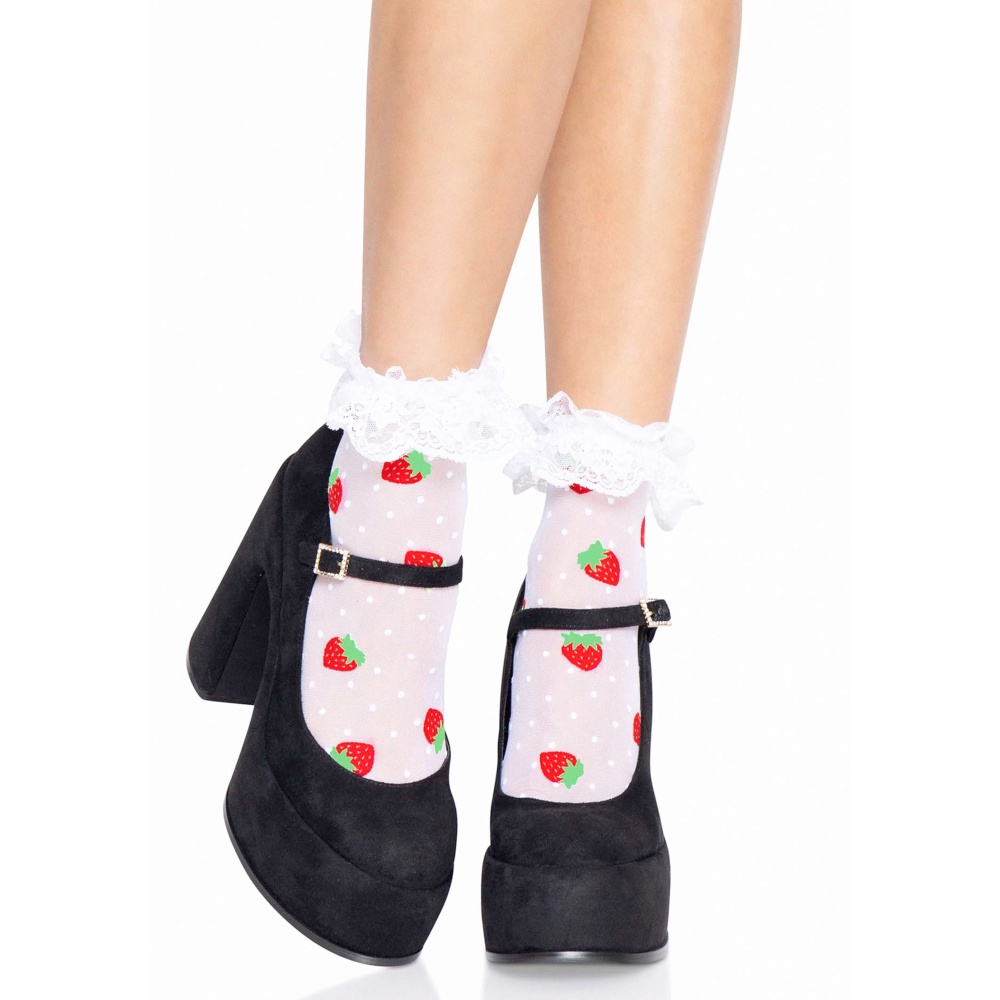Leg Avenue - Strawberry Ruffle Top Chaussette de cheville - Blanc